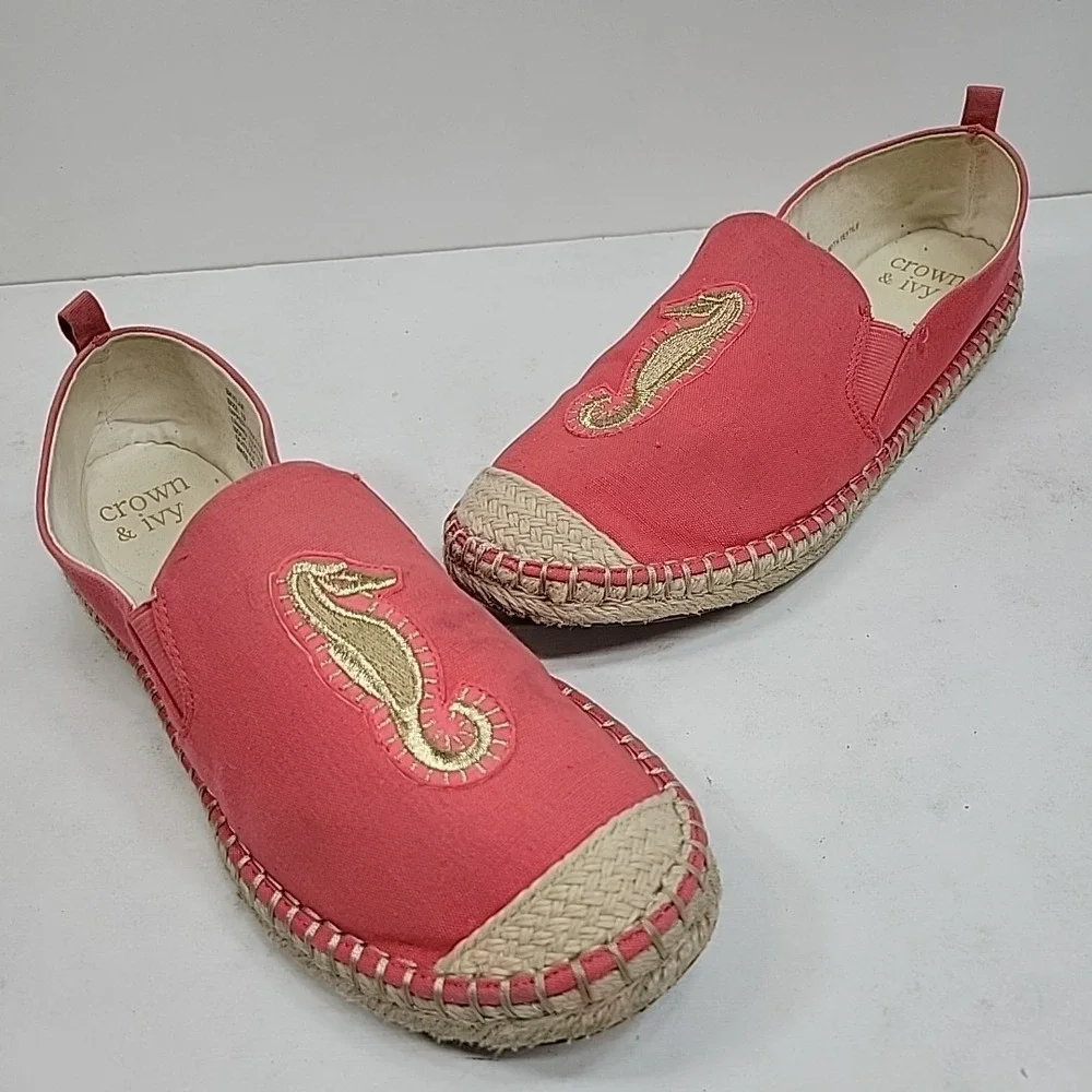 Crown & Ivy Coral Espadrille Flats Seahorse Womens Size‎ 10 Slip On
